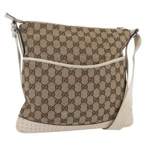 Authentic GUCCI GG Canvas Shoulder Bag Beige Silver 145857